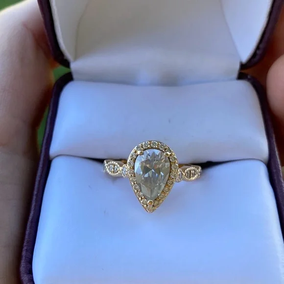 Moissanite, Diamond, And 14k Gold Engagement Ring